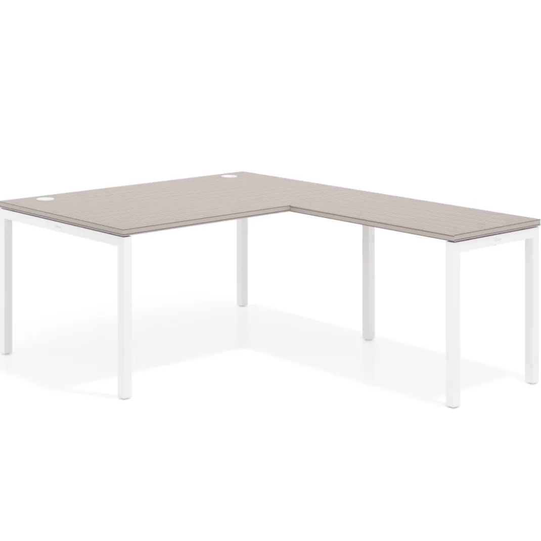 Mesa de dirección en L Kube fondo 100 con ala ancha, estructura blanca