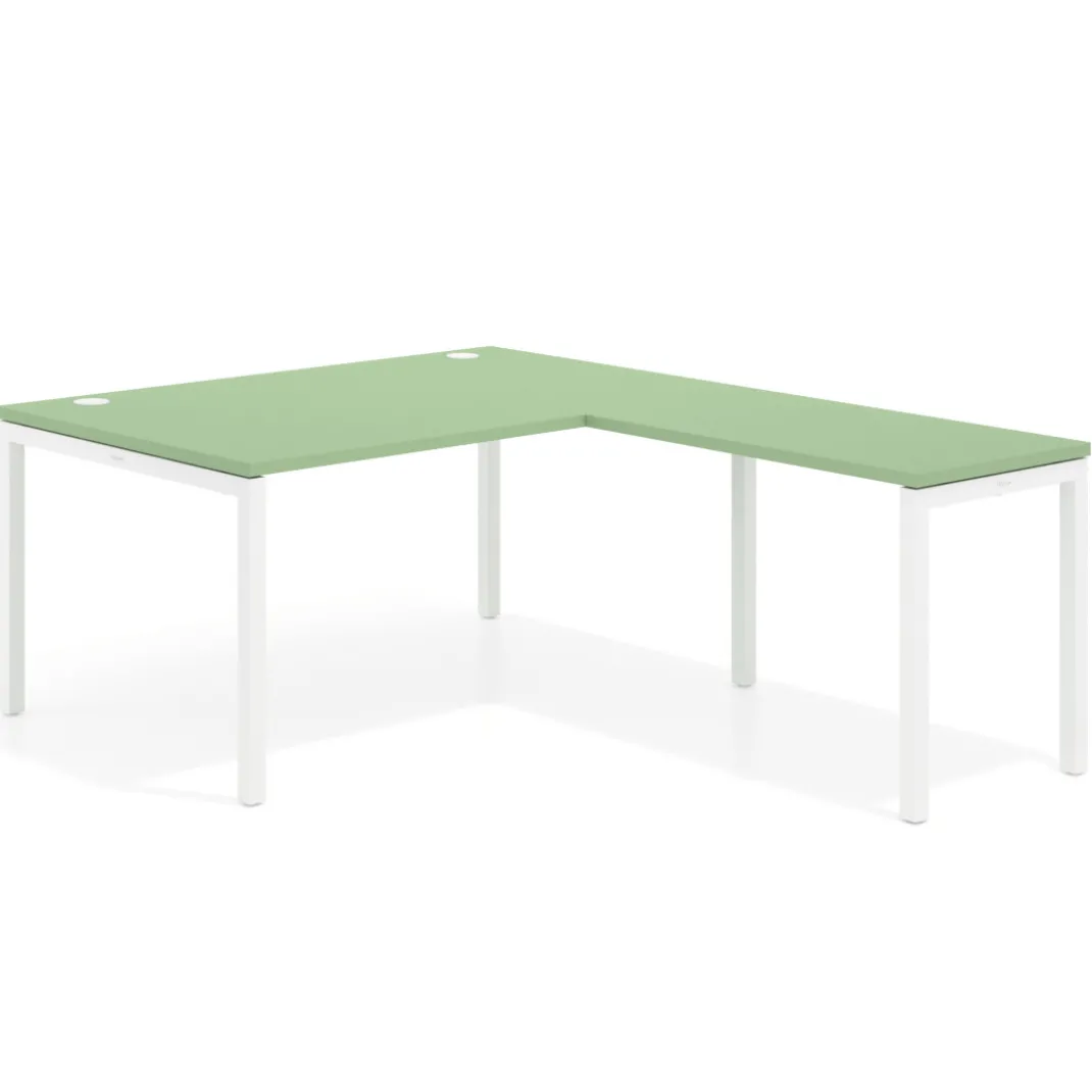 Mesa de dirección en L Kube fondo 100 con ala ancha, estructura blanca