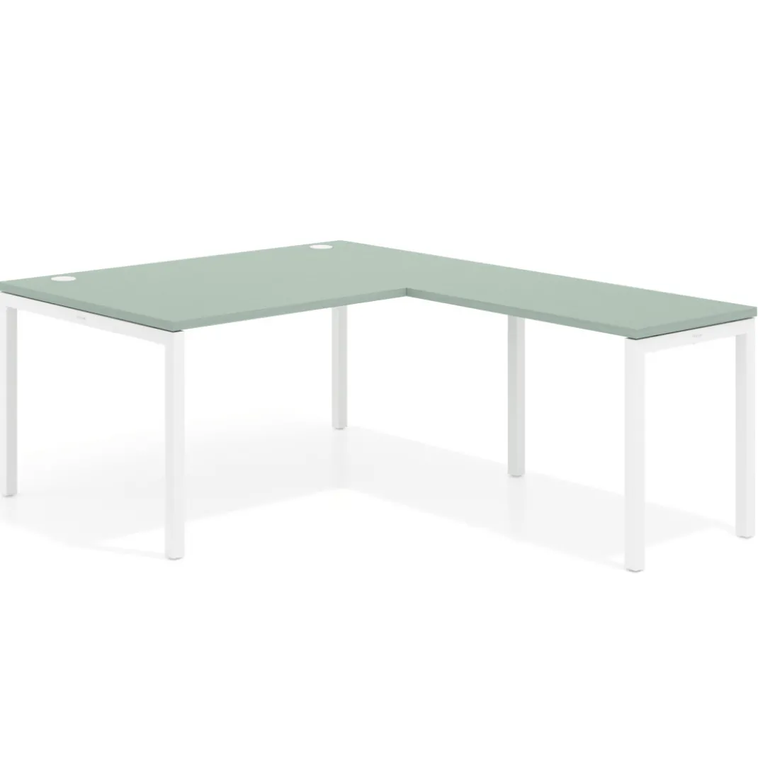 Mesa de dirección en L Kube fondo 100 con ala ancha, estructura blanca