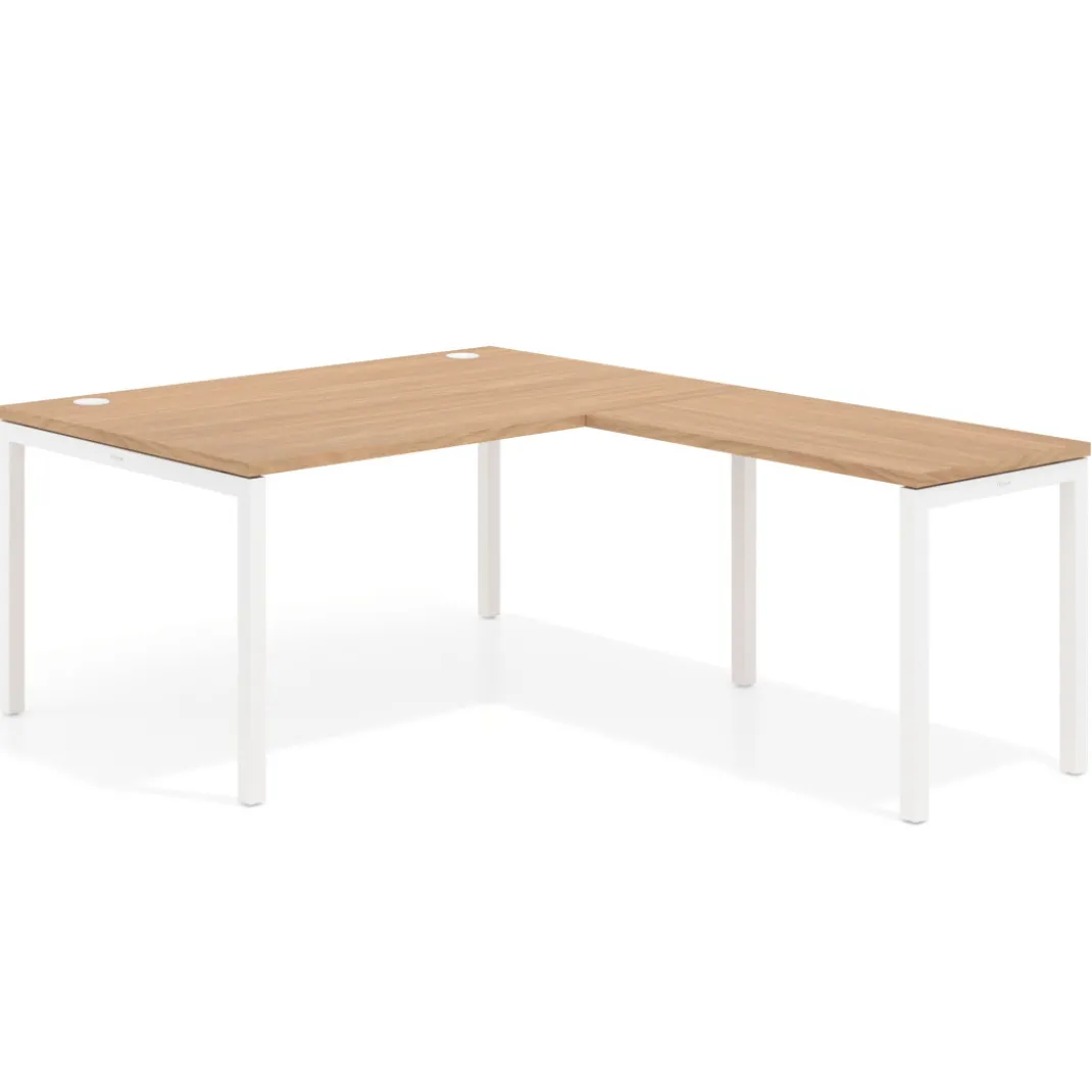 Mesa de dirección en L Kube fondo 100 con ala ancha, estructura blanca