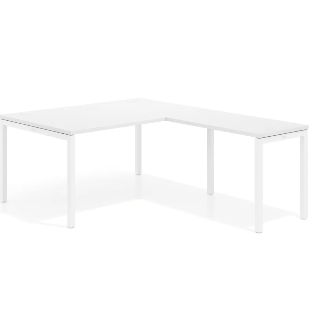 Mesa de dirección en L Kube fondo 100 con ala ancha, estructura blanca