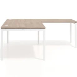 Mesa de dirección en L Kube fondo 100 con ala ancha, estructura blanca