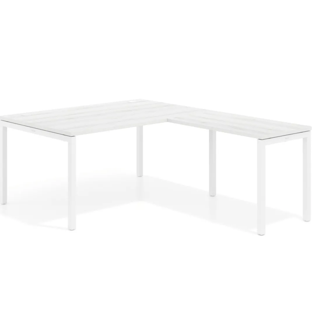 Mesa de dirección en L Kube fondo 100 con ala ancha, estructura blanca