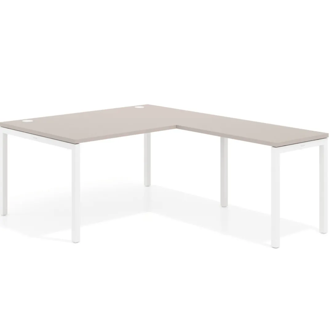 Mesa de dirección en L Kube fondo 100 con ala ancha, estructura blanca