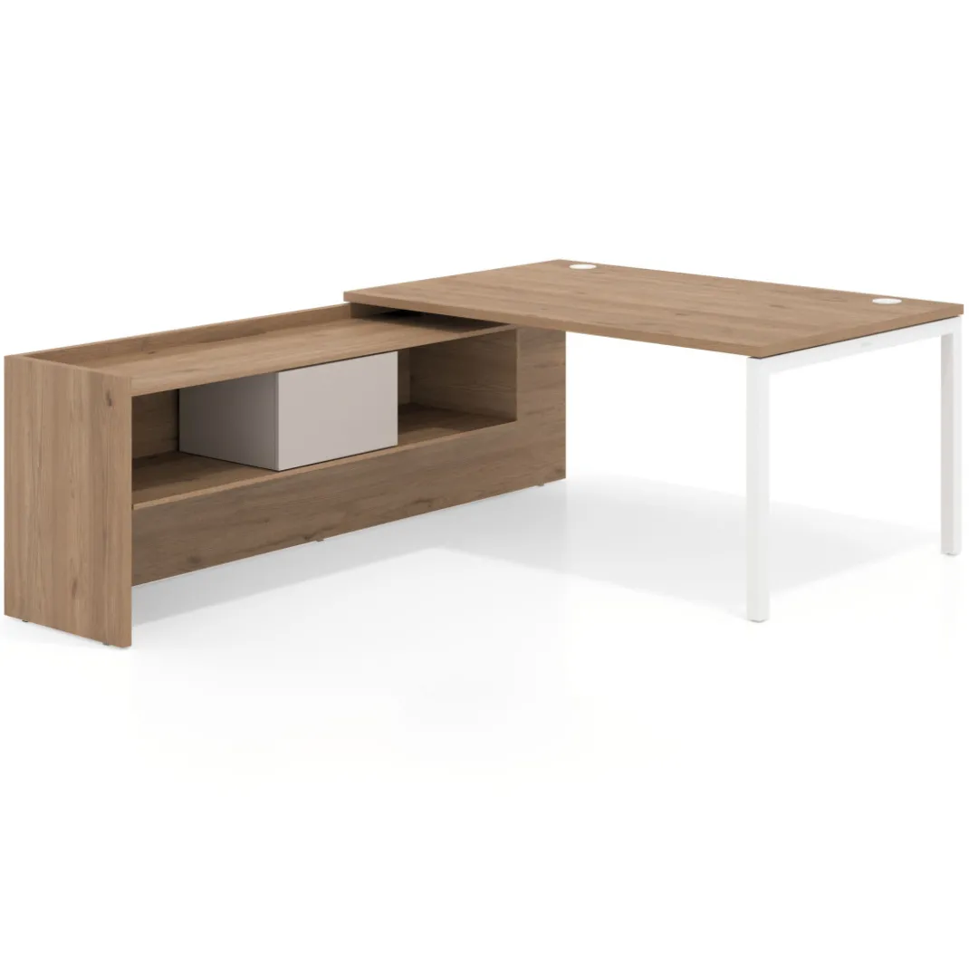 Mesa de dirección en L Kube fondo 100cm con ala+cajones WorkPlus estructura blanco