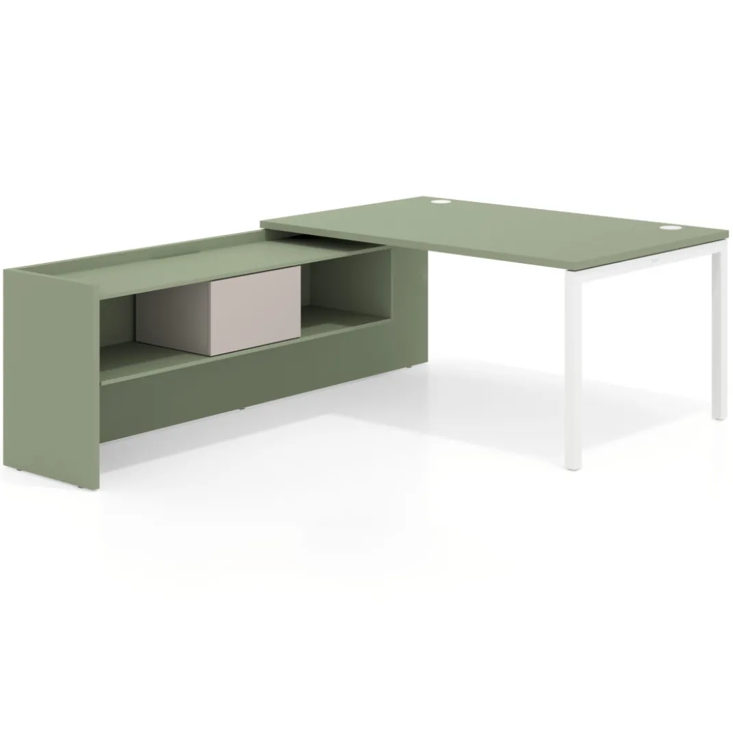 Mesa de dirección en L Kube fondo 100cm con ala+cajones WorkPlus estructura blanco