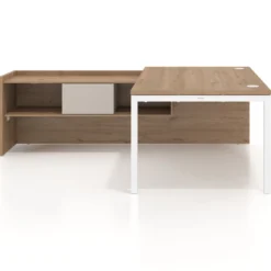 Mesa de dirección en L Kube fondo 100cm con ala+cajones WorkPlus estructura blanco