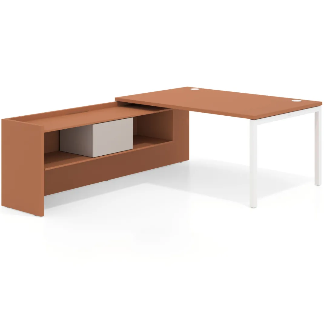 Mesa de dirección en L Kube fondo 100cm con ala+cajones WorkPlus estructura blanco