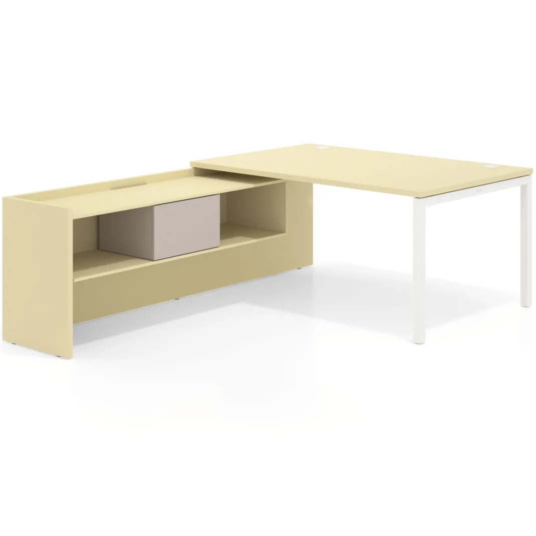 Mesa de dirección en L Kube fondo 100cm con ala+cajones WorkPlus estructura blanco