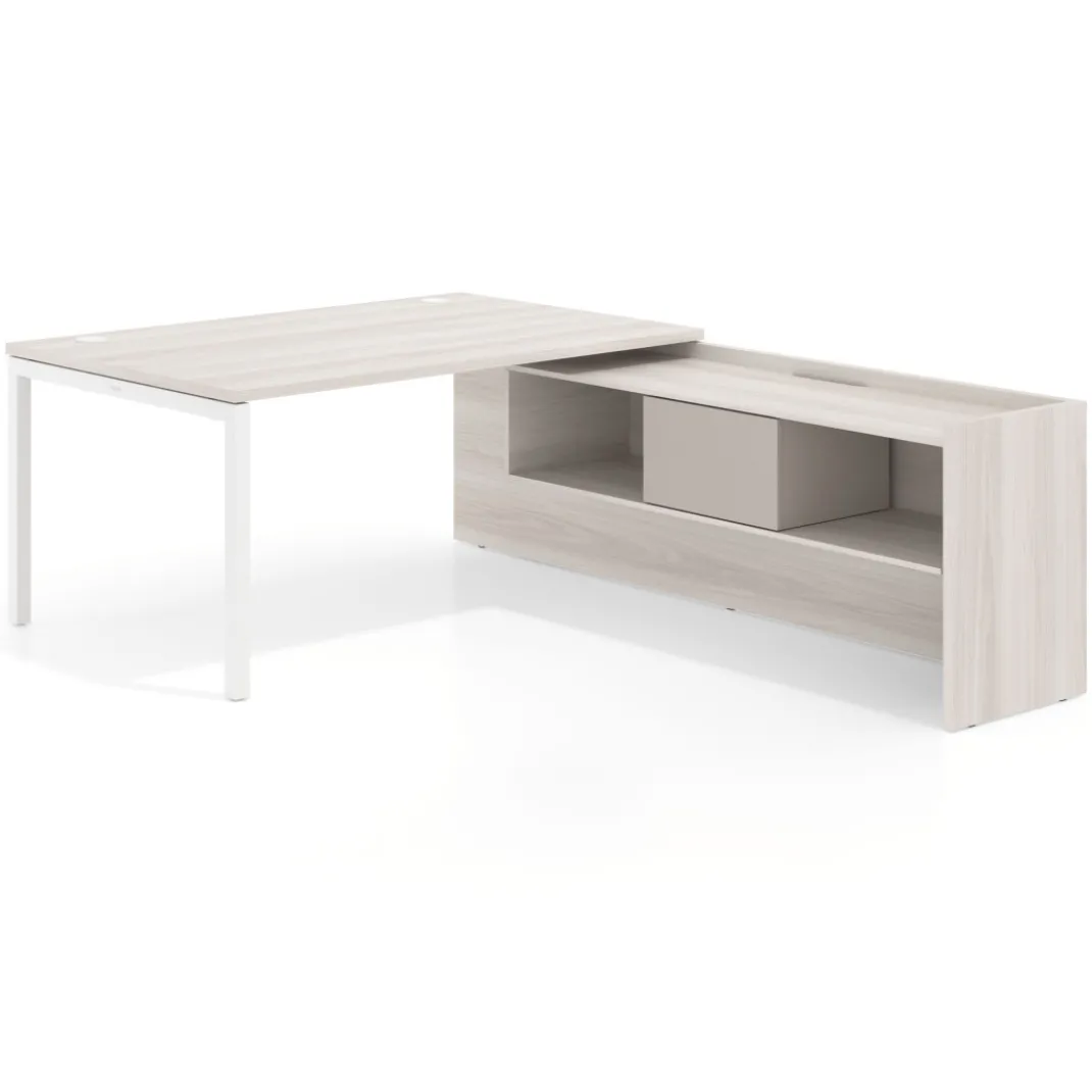 Mesa de dirección en L Kube fondo 100cm con ala+cajones WorkPlus estructura blanco
