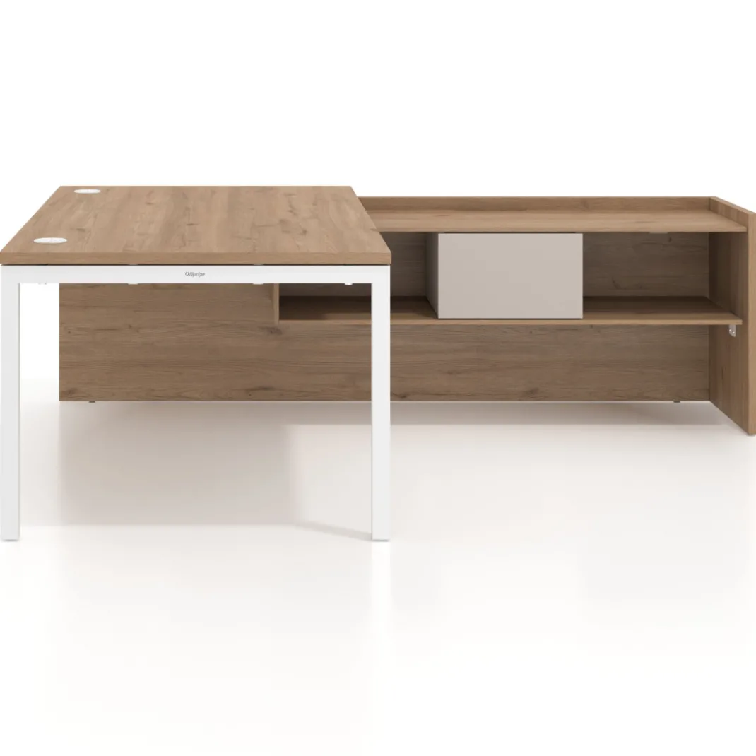 Mesa de dirección en L Kube fondo 100cm con ala+cajones WorkPlus estructura blanco