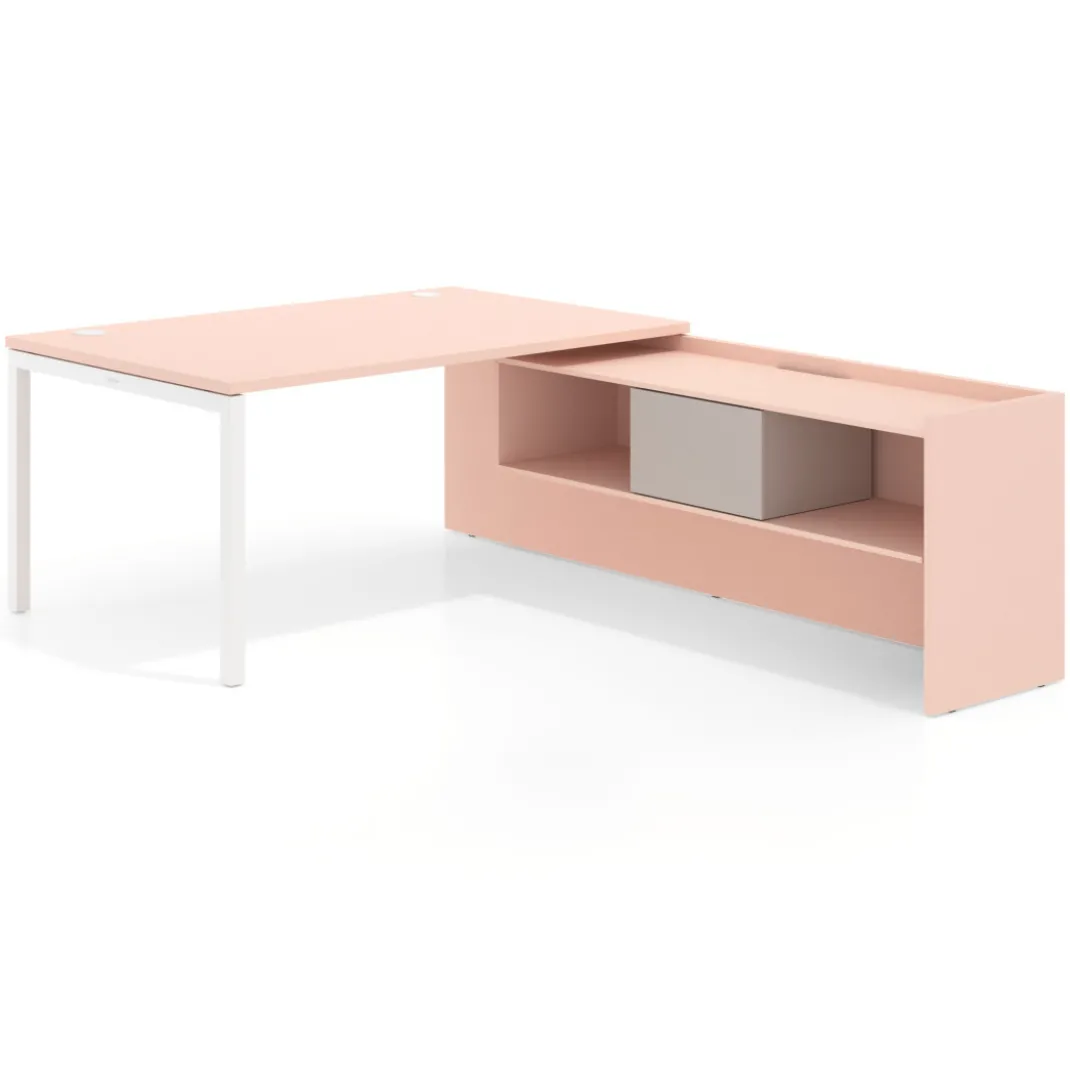 Mesa de dirección en L Kube fondo 100cm con ala+cajones WorkPlus estructura blanco