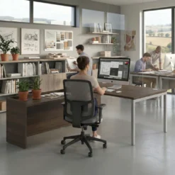 Mesa de dirección en L Kube fondo 100cm con ala WorkPlus estructura aluminio