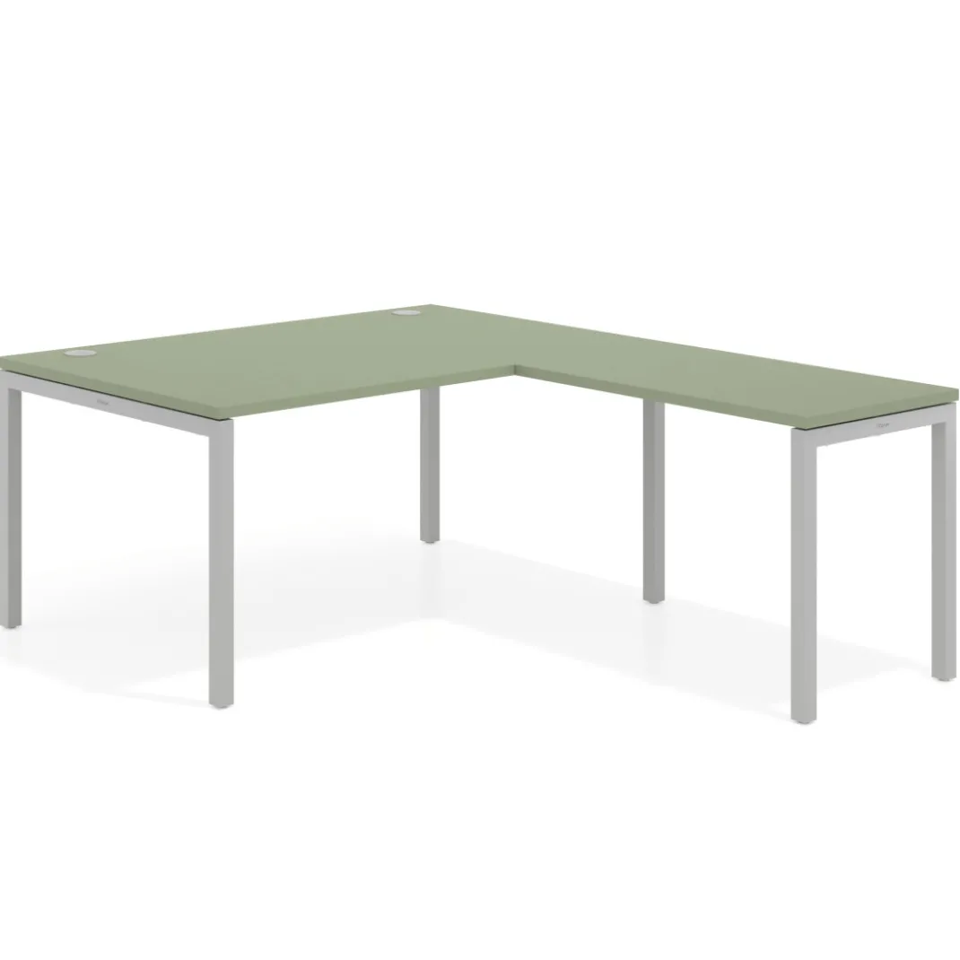 Mesa de dirección en L Kube fondo 100 con ala ancha, estructura aluminio