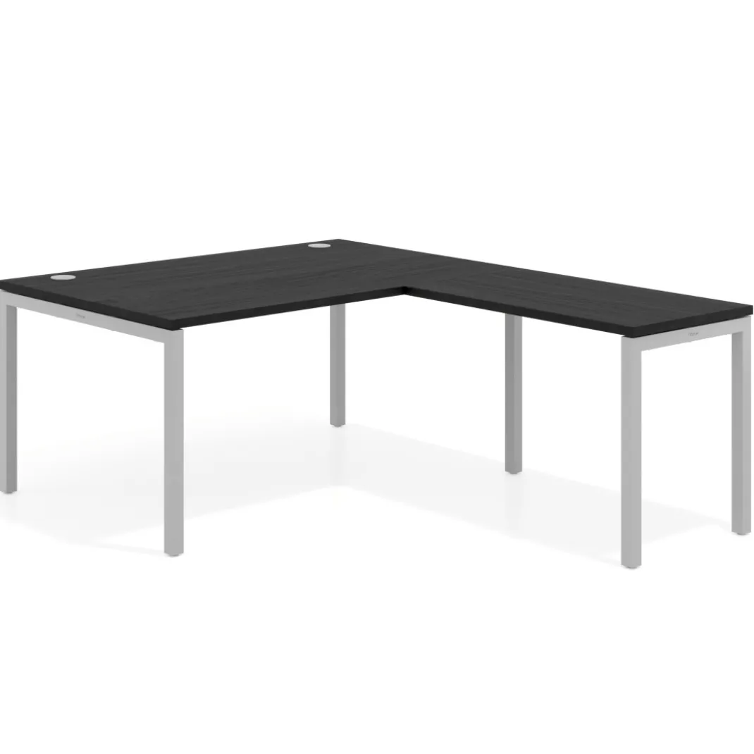 Mesa de dirección en L Kube fondo 100 con ala ancha, estructura aluminio