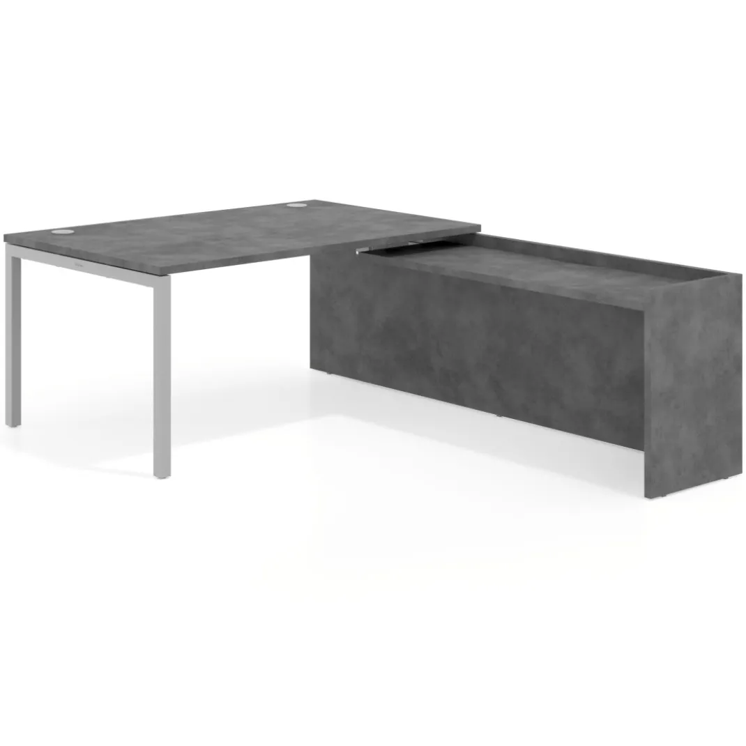 Mesa de dirección en L Kube fondo 100cm con ala WorkPlus estructura aluminio