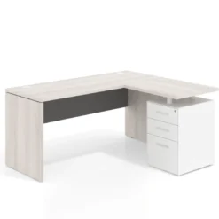 Mesa de Escritorio con cajones en L Work Plus, ala corta, fondo 60, frontales de metal estructura california