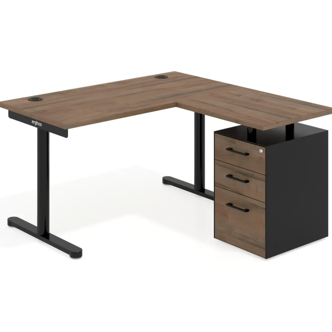Mesa de Escritorio con cajones, fondo 68cm, estructura negra, ala corta, pedestal melamina
