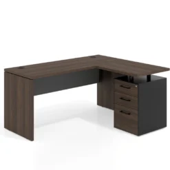Mesa de Escritorio con cajones en L Work Plus, ala corta, fondo 60, frontales melamina estructura mistral