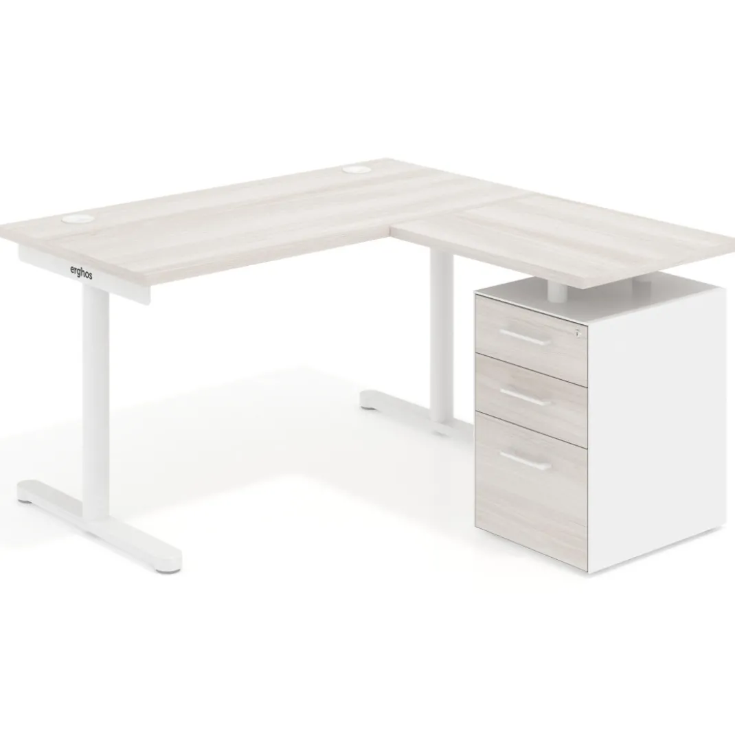 Mesa de Escritorio con cajones, fondo 68cm, estructura blanca, ala corta, pedestal melamina