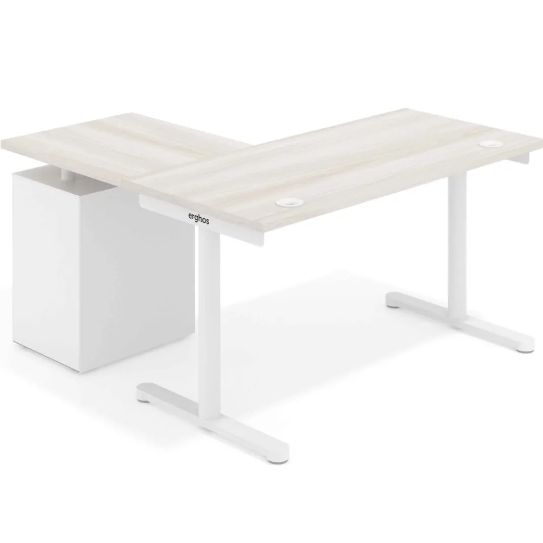 Mesa de Escritorio con cajones, fondo 68cm, estructura blanca, ala corta, pedestal melamina