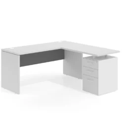 Mesa de Escritorio con cajones en L Work Plus fondo 60, frontales melamina estructura blanco mate