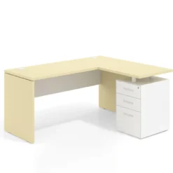 Mesa de Escritorio con cajones en L Work Plus, ala corta, fondo 60, frontales de metal diseño bicolor