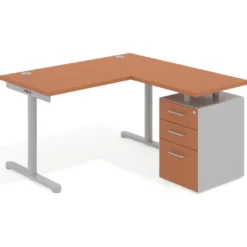 Mesa de Escritorio con cajones, fondo 68cm, estructura aluminio, ala corta, pedestal melamina