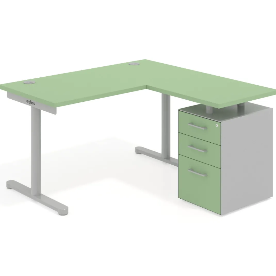 Mesa de Escritorio con cajones, fondo 68cm, estructura aluminio, ala corta, pedestal melamina