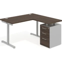 Mesa de Escritorio con cajones, fondo 68cm, estructura aluminio, ala corta, pedestal melamina