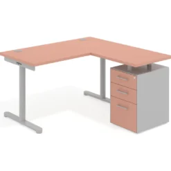 Mesa de Escritorio con cajones, fondo 68cm, estructura aluminio, ala corta, pedestal melamina