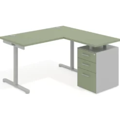 Mesa de Escritorio con cajones, fondo 68cm, estructura aluminio, ala corta, pedestal melamina