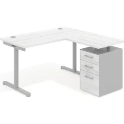Mesa de Escritorio con cajones, fondo 68cm, estructura aluminio, ala corta, pedestal melamina