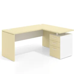Mesa de Escritorio con cajones en L Work Plus, ala corta, fondo 60, frontales melamina diseño bicolor