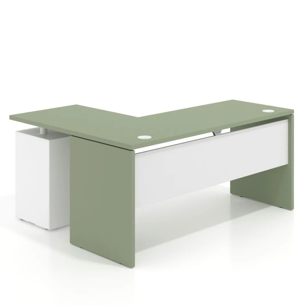Mesa de Escritorio con cajones en L Work Plus, ala corta, fondo 60, frontales melamina diseño bicolor