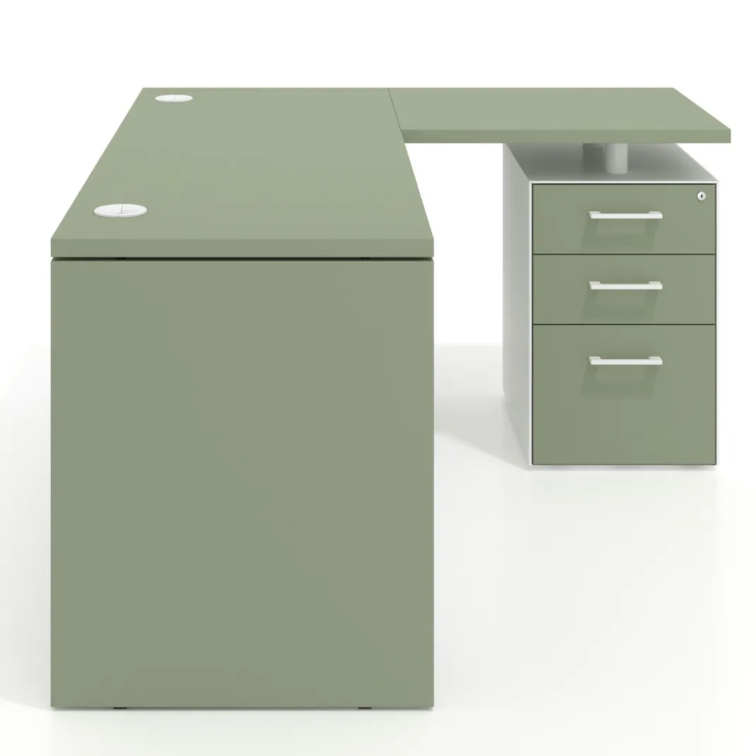 Mesa de Escritorio con cajones en L Work Plus, ala corta, fondo 60, frontales melamina diseño bicolor