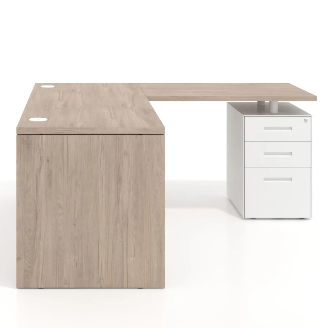 Mesa de escritorio con cajones Work fondo 68, frontales metal, estructura monocolor
