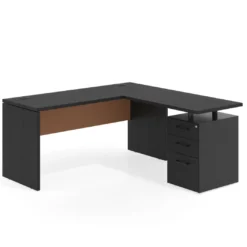 Mesa de Escritorio con cajones en L Work Plus fondo 60, frontales melamina estructura bocamina