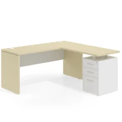 Mesa de Escritorio con cajones en L Work Plus fondo 60, frontales de metal diseño bicolor