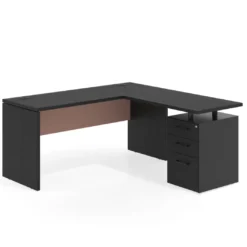 Mesa de Escritorio con cajones en L Work Plus fondo 60, frontales melamina estructura bocamina