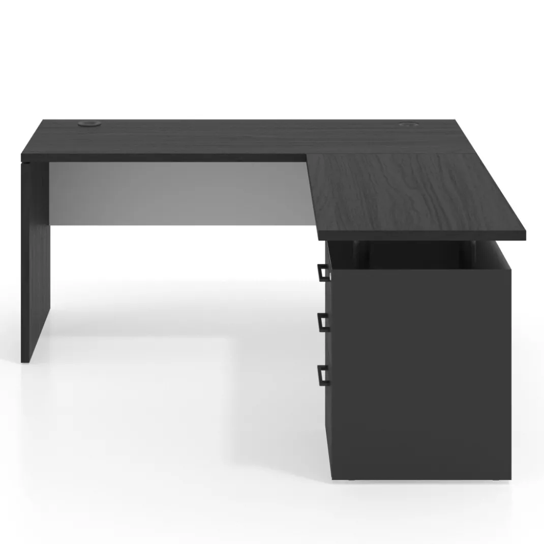 Mesa de Escritorio con cajones en L Work Plus fondo 60, frontales melamina estructura bocamina