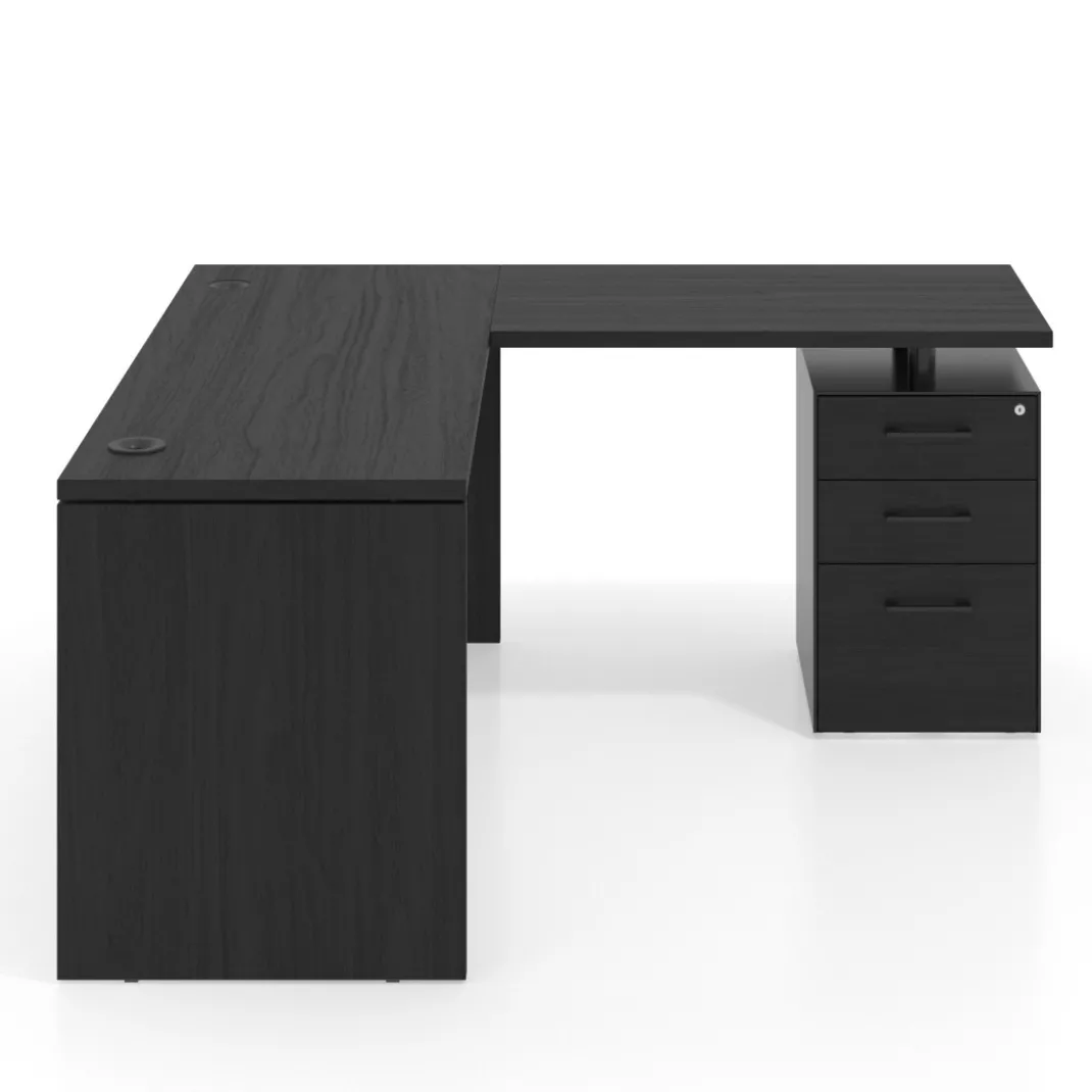 Mesa de Escritorio con cajones en L Work Plus fondo 60, frontales melamina estructura bocamina