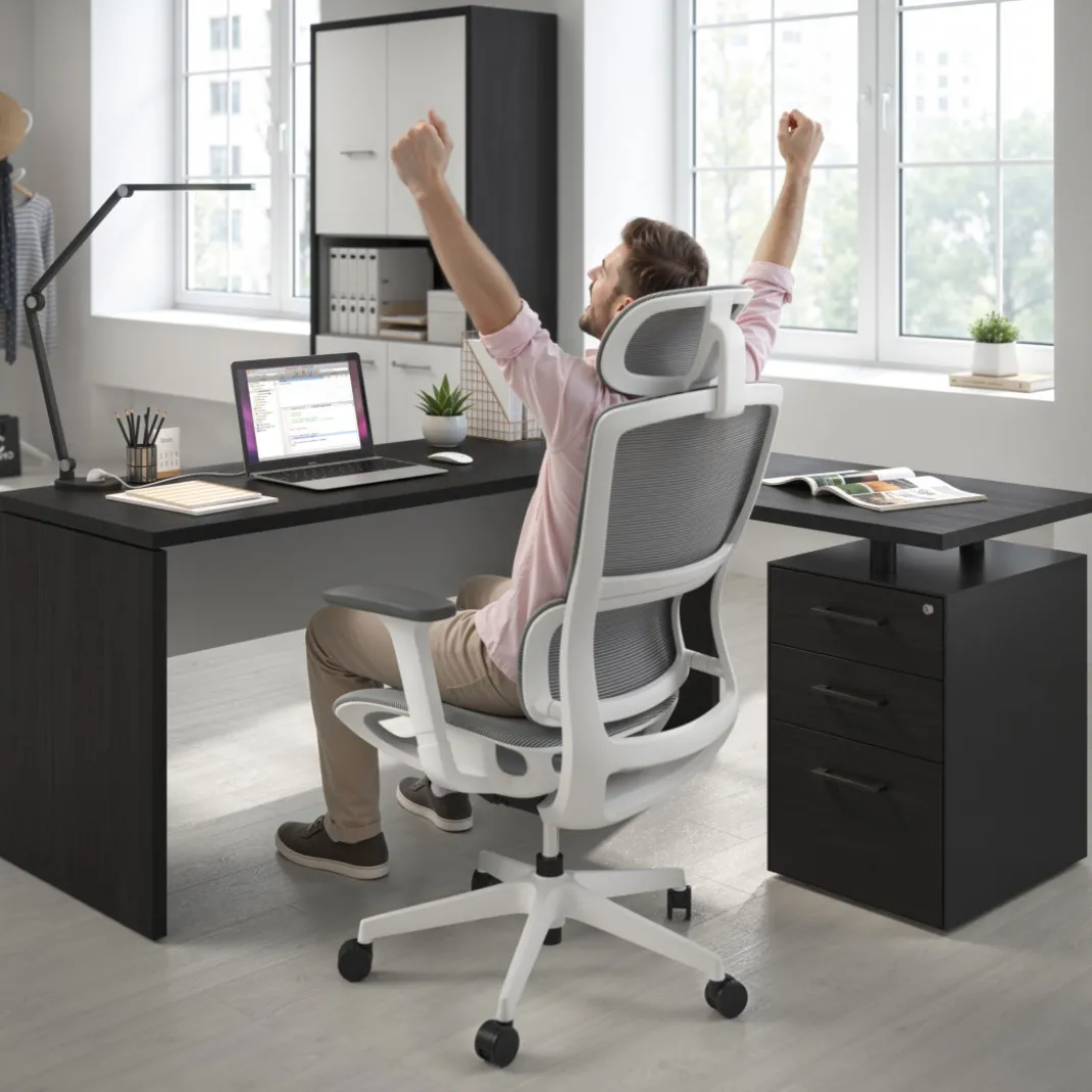 Mesa de Escritorio con cajones en L Work Plus fondo 60, frontales melamina estructura bocamina