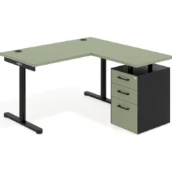 Mesa de Escritorio con cajones, fondo 68cm, estructura negra, ala corta, pedestal melamina