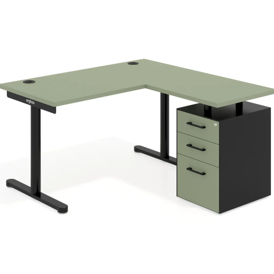 Mesa de Escritorio con cajones, fondo 68cm, estructura negra, ala corta, pedestal melamina