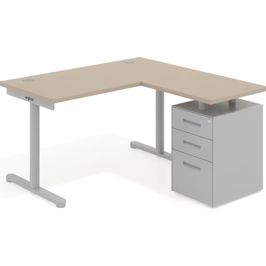 Mesa de Escritorio con cajones, fondo 68cm, estructura aluminio, ala corta, pedestal metálico
