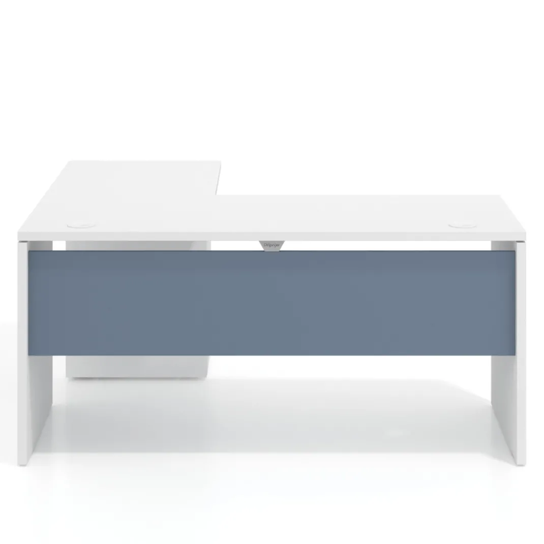 Mesa de Escritorio con cajones en L Work Plus, ala corta, fondo 60, frontales melamina estructura blanco mate