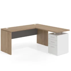 Mesa de Escritorio con cajones en L Work Plus fondo 60, frontales de metal estructura naturale