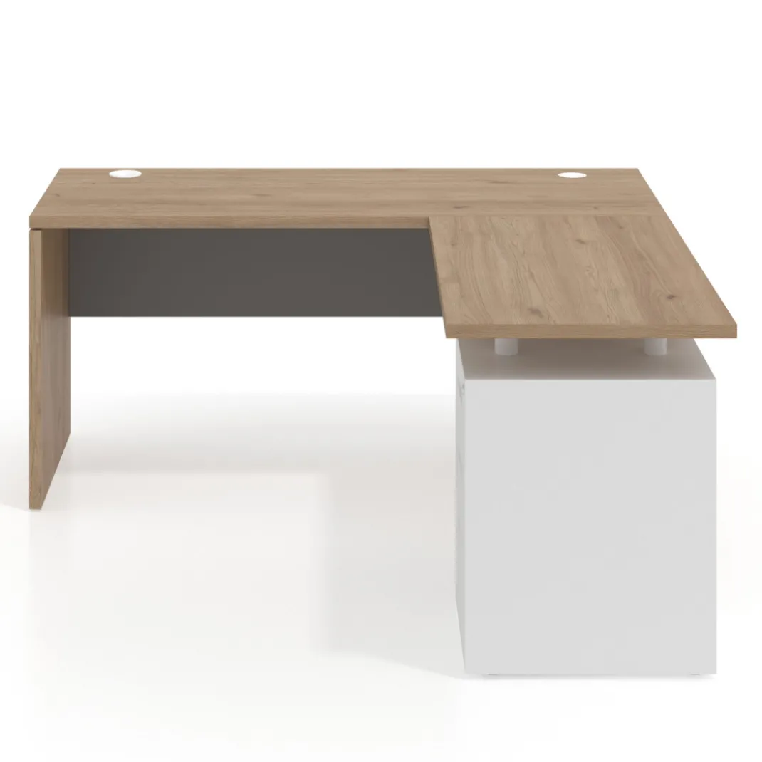 Mesa de Escritorio con cajones en L Work Plus fondo 60, frontales de metal estructura naturale
