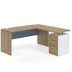 Mesa de Escritorio con cajones en L Work Plus fondo 60, frontales melamina estructura naturale